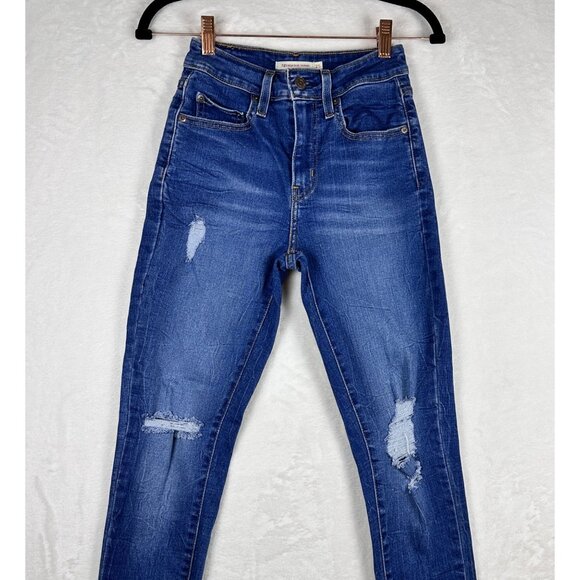 Levi’s Women’s Distressed Skinny Jeans Blue WaterLess W25 L30 High Rise Stretch - Picture 2 of 7